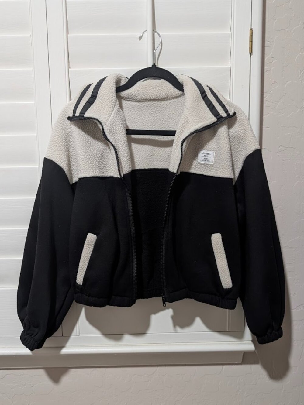 Black & White Fleece Jacket | Cozy Zip-Up Jacket